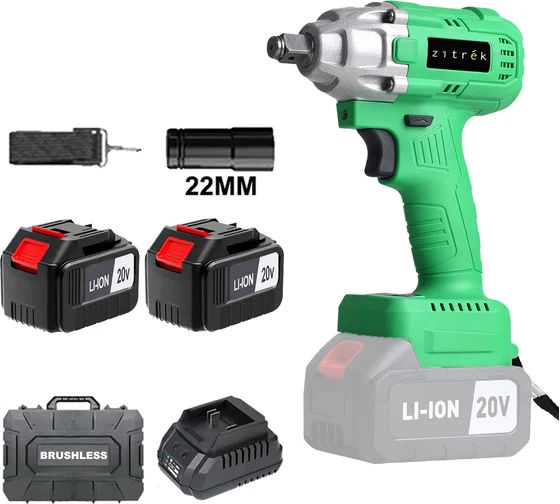 Гайковерт аккумуляторный бесщеточный ударный Zitrek Crusher 20-Li (20В, Li-ion 2x6.0Ач, з/у, кейс) 063-4372